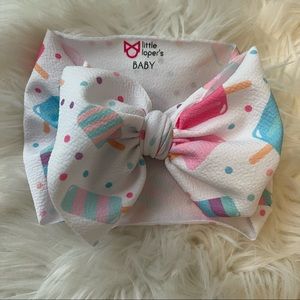 Little Lopers baby girl headwrap bow. Ice cream pattern.